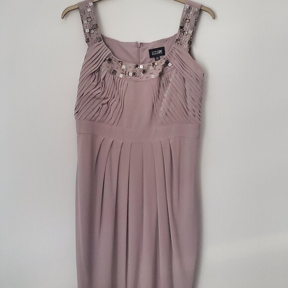 Women's Formal Beaded  Dress Pleated Halter Mother of the Bride Groom Neutral 12 - Picture 1 of 10